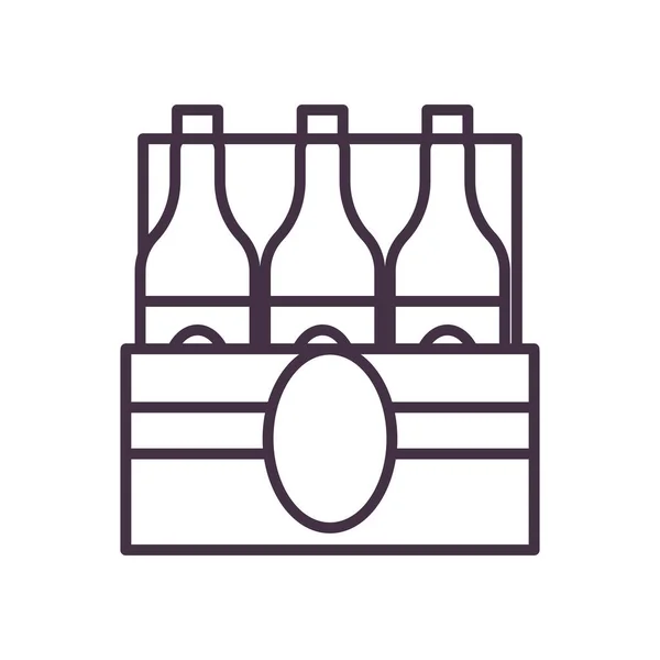 Bierflaschen innerhalb Box Line Stil-Ikone Vektor-Design — Stockvektor