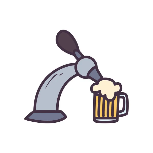 Robinet de bière avec ligne de verre et design vectoriel icône de style de remplissage — Image vectorielle
