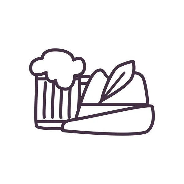Oktoberfest şapka ve bira hattı ikon vektör tasarımı — Stok Vektör