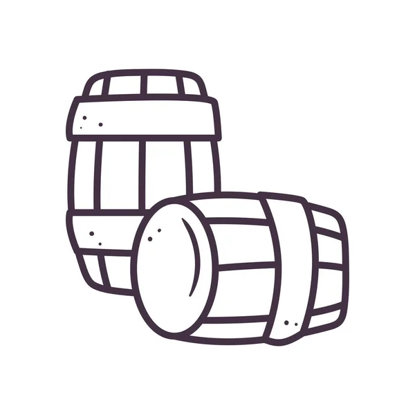 Cerveza barriles de madera línea estilo icono vector diseño — Vector de stock