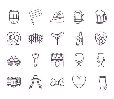 Oktoberfest çizgi simge vektör tasarımı demeti