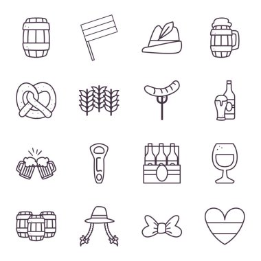 Oktoberfest çizgi biçimi ikon vektör tasarımı koleksiyonu