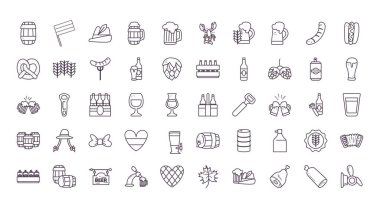 oktoberfest satır biçimi 50 simge kümesi vektör tasarımı