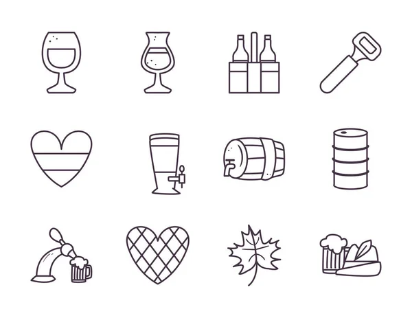 Oktoberfest línea estilo conjunto iconos vector de diseño — Archivo Imágenes Vectoriales