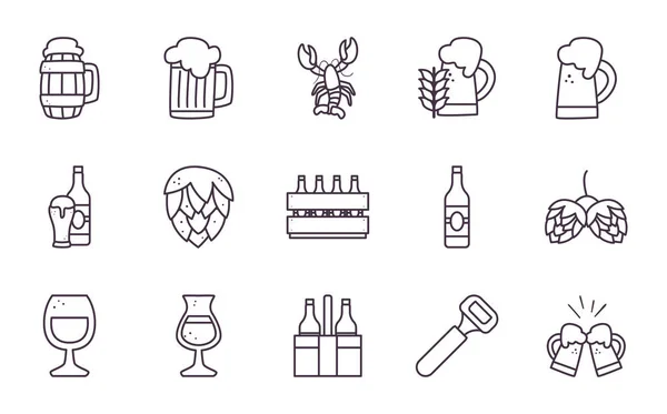 Oktoberfest línea estilo conjunto de iconos de diseño de vectores — Archivo Imágenes Vectoriales