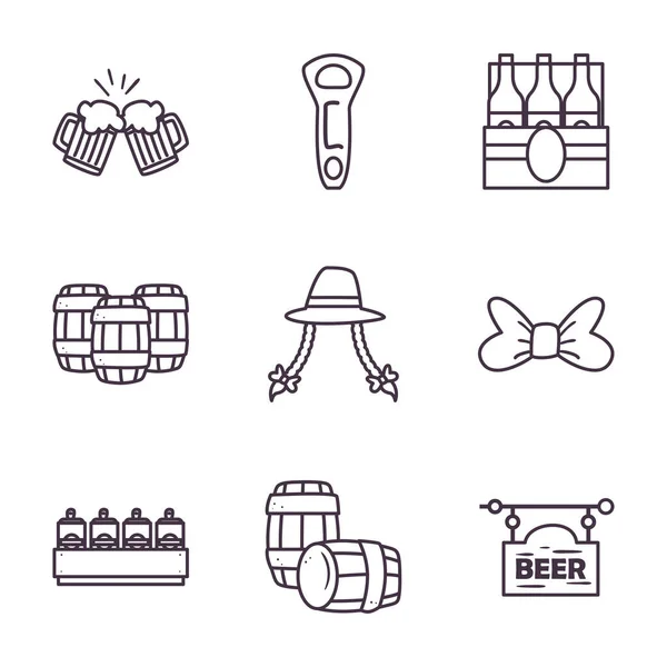 Oktoberfest línea estilo icono conjunto vector diseño — Archivo Imágenes Vectoriales