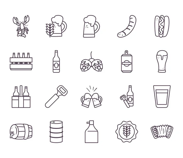 Oktoberfest línea estilo iconos paquete vector diseño — Archivo Imágenes Vectoriales