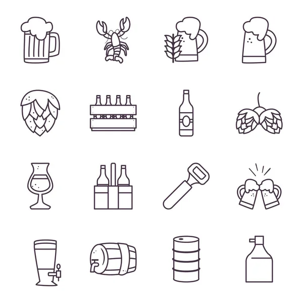 Oktoberfest línea estilo iconos colección vector diseño — Archivo Imágenes Vectoriales