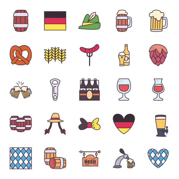 Oktoberfest satırı ve biçim simgeleri grup vektör tasarımı — Stok Vektör