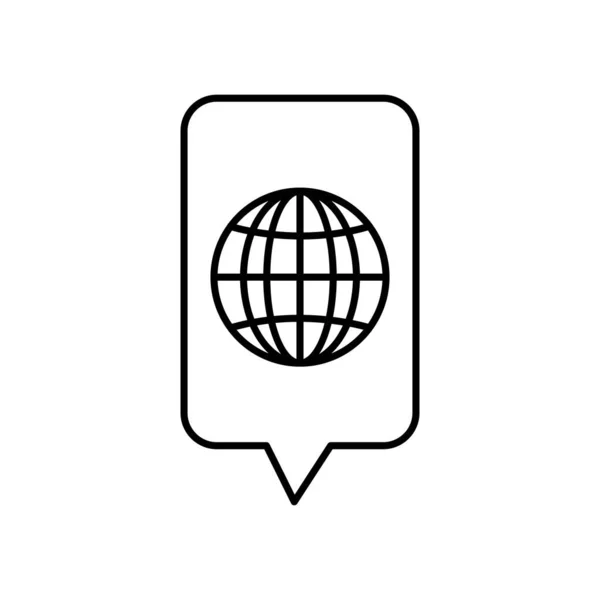 言语泡沫与全球球体图标,线条风格 — 图库矢量图片