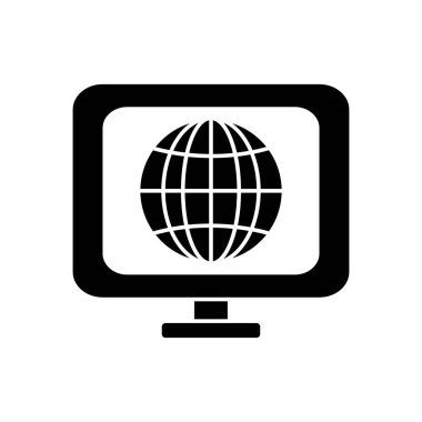 Küresel küre simgesi, siluet biçimi olan bilgisayar monitörü
