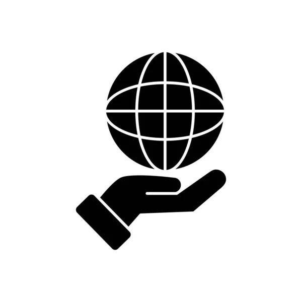 Mano in possesso di una sfera globale icona, stile silhouette — Vettoriale Stock