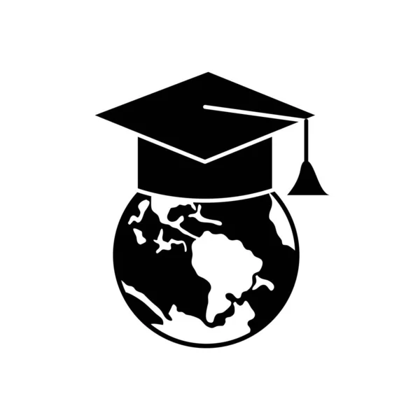 Planète terre avec icône de chapeau de graduation, style silhouette — Image vectorielle