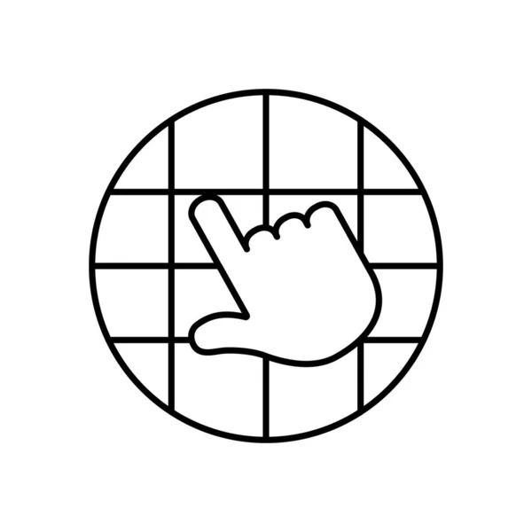 Sphère globale et curseur de la main, style ligne — Image vectorielle