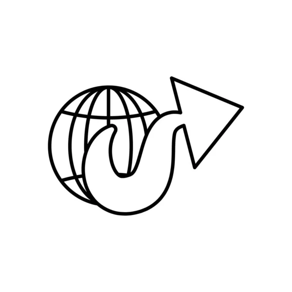 带弯曲箭头的全球球体，线条风格 — 图库矢量图片