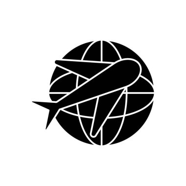 uçak ve küresel küre simgesi, siluet biçimi