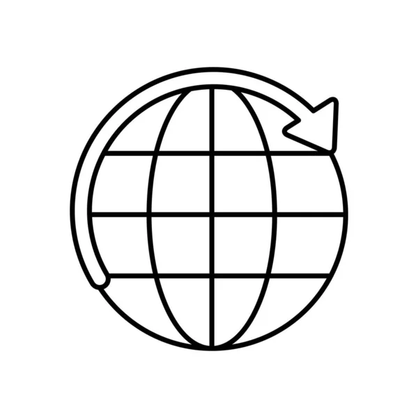 圆形箭头环绕着全球球体图标,线条样式 — 图库矢量图片