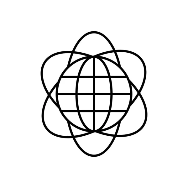 Atom med global sfär ikon, linje stil — Stock vektor