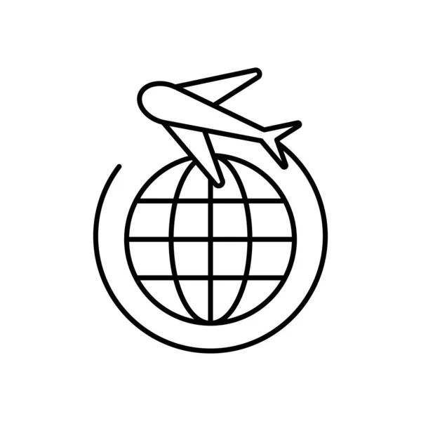 Esfera global con icono de flecha de avión, estilo de línea — Archivo Imágenes Vectoriales