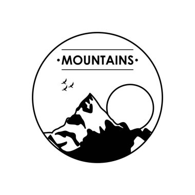 Dağların yuvarlak simgesi ve güneş tasarımı, siluet tarzı