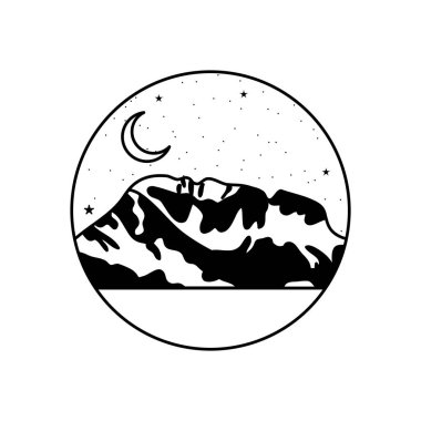 yuvarlak semboller karlı dağlar ve yarım ay, siluet tarzı