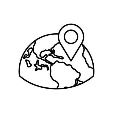 Konum simgesine sahip yarım dünya gezegeni, satır biçimi