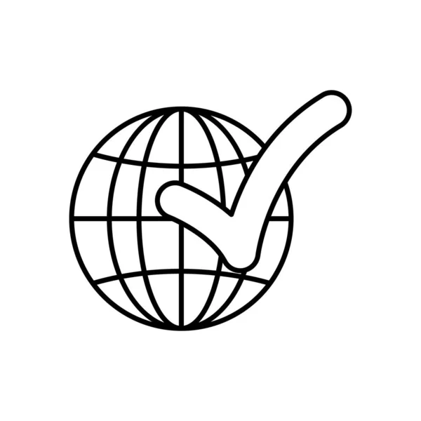 Esfera global y marca de verificación icono, estilo de línea — Archivo Imágenes Vectoriales