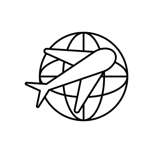 Flygplan och global sfär ikon, linje stil — Stock vektor