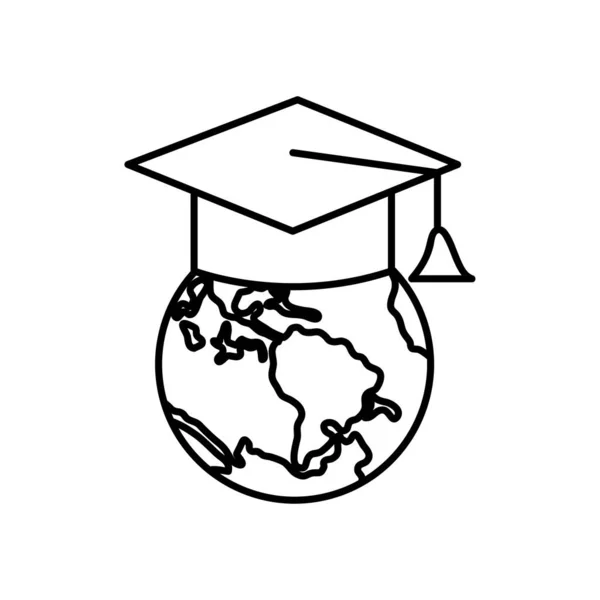 Planète terre avec icône de chapeau de graduation, style ligne — Image vectorielle