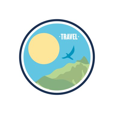 Dağ ve güneşli, düz stil.