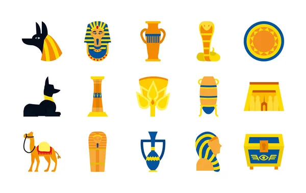 Conjunto de ícones de cão egípcio e símbolos de egito, estilo plano —  Vetores de Stock