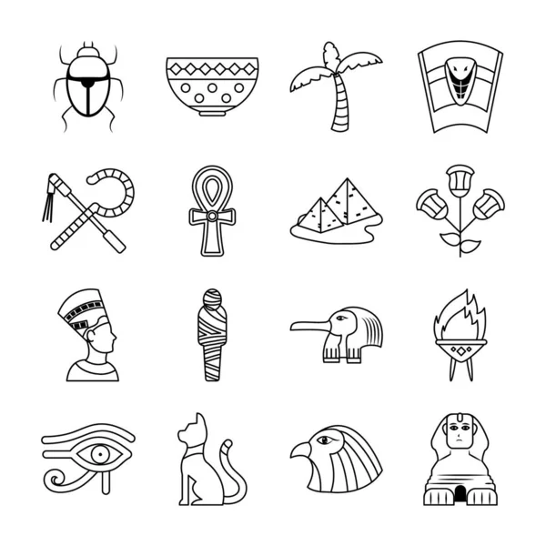 Conjunto de iconos de palma tropical y Egipto, estilo de línea — Vector de stock