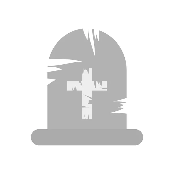 Cementerio tumba con cruz, estilo plano — Vector de stock