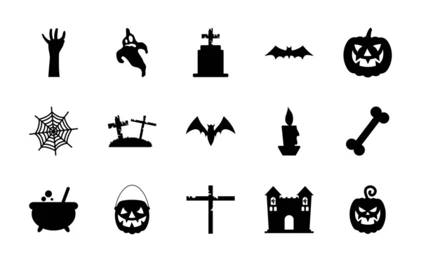 Иконный набор летучих мышей и Хэллоуин, стиль силуэта — стоковый вектор