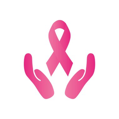 Eller ve göğüs kanseri kurdele ikonu, gradyan tarzı