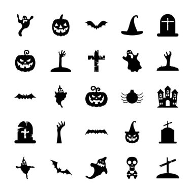 Mezarlar ve cadılar bayramı ikonu seti, siluet tarzı