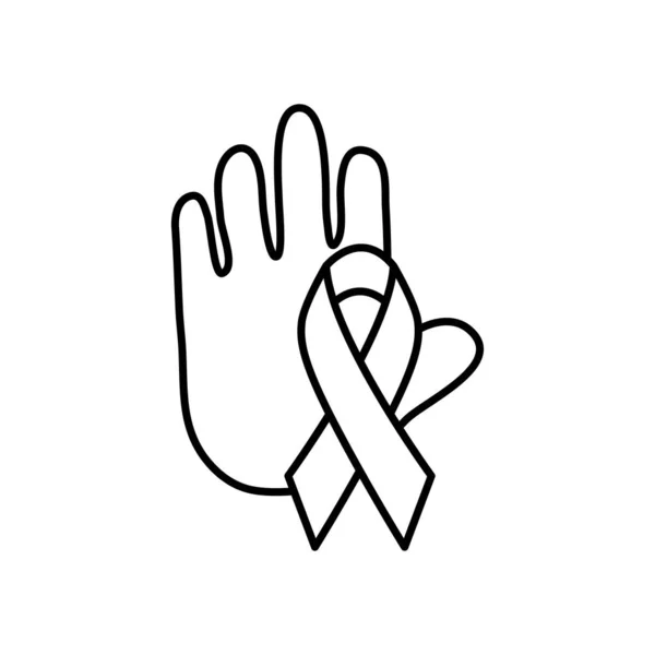 Bröstcancer band och hand, linje stil — Stock vektor
