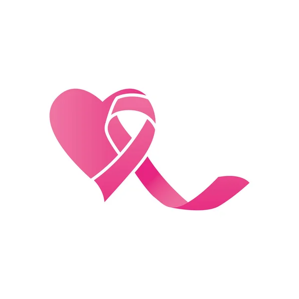 Καρδιά με κορδέλα για τον καρκίνο του μαστού, στυλ κλίση — Διανυσματικό Αρχείο