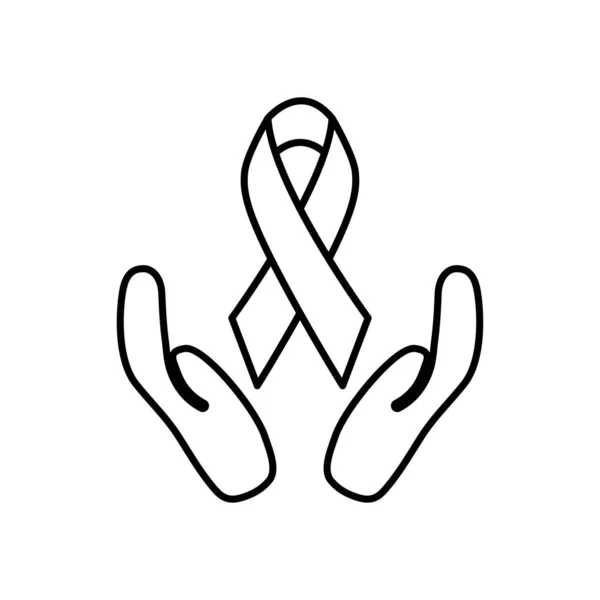 Händer och bröstcancer band ikon, linje stil — Stock vektor