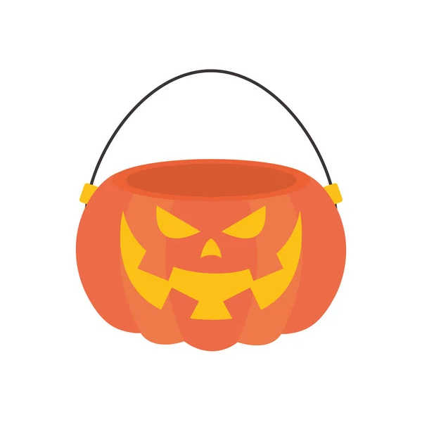 Halloween abóbora tratar balde ícone estilo plano — Vetor de Stock