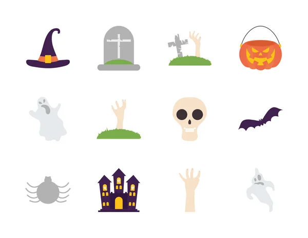 Totenkopf und Halloween-Ikone im flachen Stil — Stockvektor