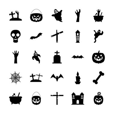 Örümcek ağı ve cadılar bayramı ikonu seti, siluet tarzı