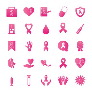 Eller ve göğüs kanseri ikonu seti, gradyan stil