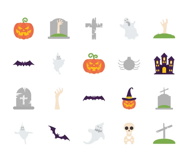 Geister und Halloween-Ikonen im flachen Stil — Stockvektor