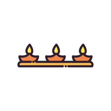 diwali lambası üç mum hattı ve biçim ikon vektör tasarımı