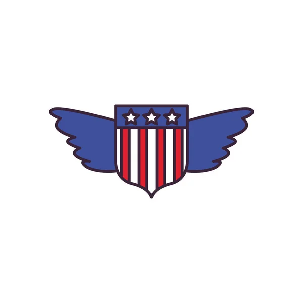 Usa Schild mit Flügeln Linie und Füllen Stil-Symbol Vektor-Design — Stockvektor
