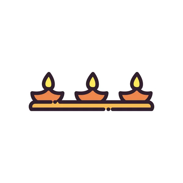 Lámpara diwali con tres líneas de velas y diseño de vectores de iconos de estilo de relleno — Archivo Imágenes Vectoriales