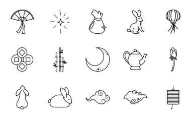 Sonbahar ortası hasat ayı festivali tarzı ikon vektör tasarımı