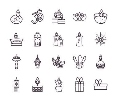 diwali satır biçimi simgeleri bohça vektör tasarımı