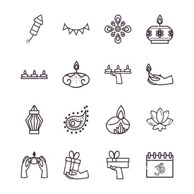 diwali çizgi biçim ikon vektör tasarımı koleksiyonu